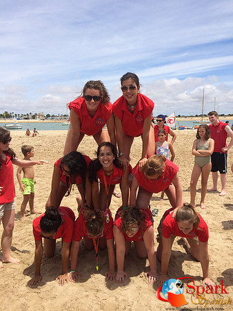 Human towers at the beach